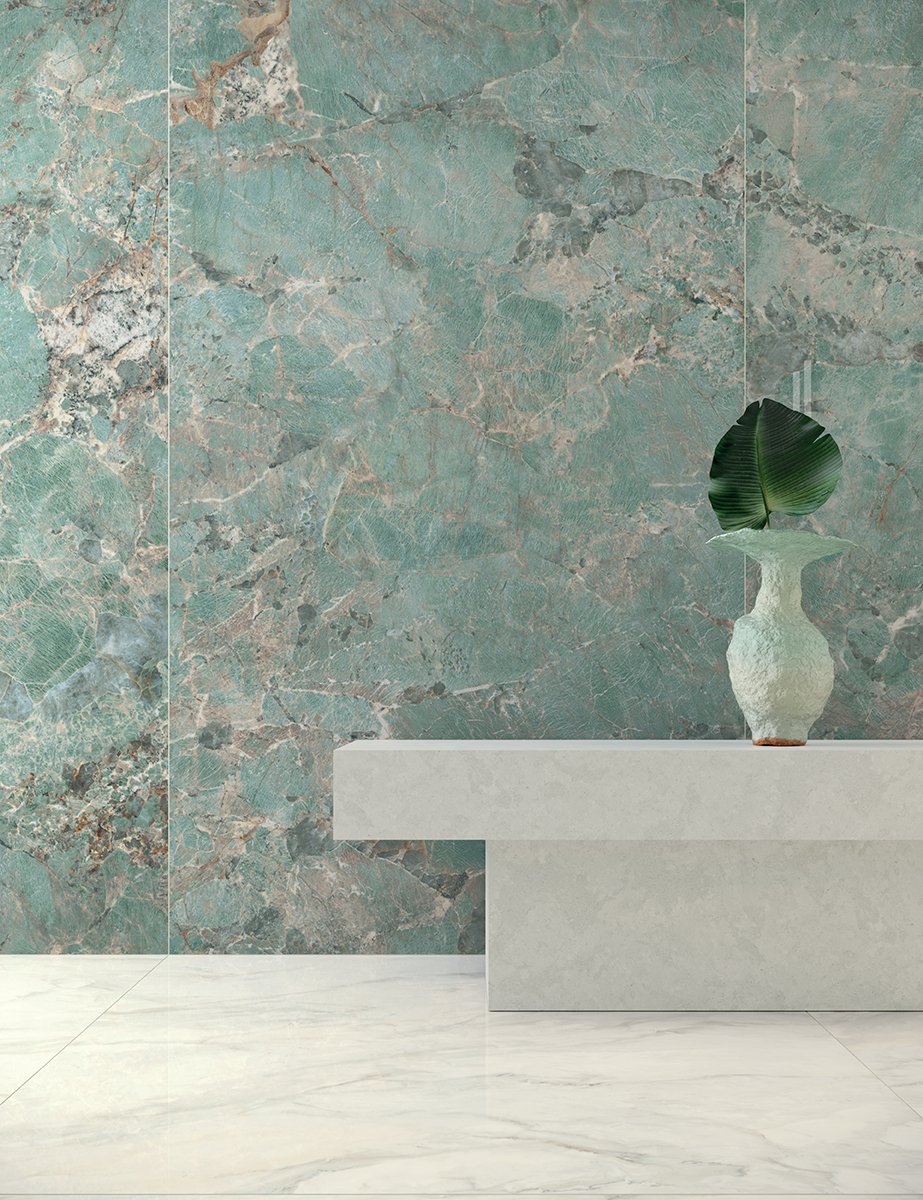 Плитка из керамогранита под мрамор Foyer Royal Reflex Green Ama 120x278