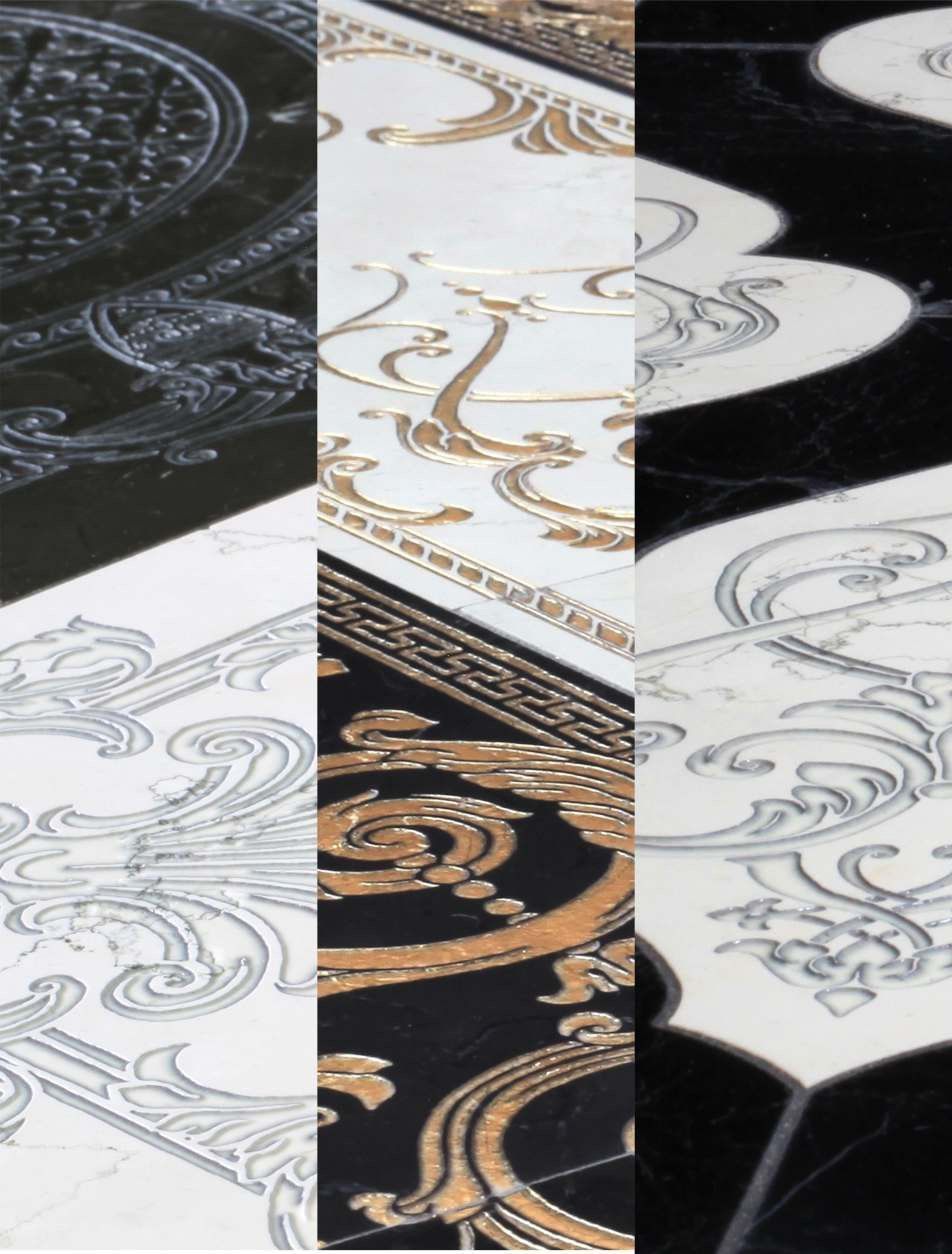 Мраморная плитка Luxurious Hellenic Т Nero Marquinia / Biancone Gold