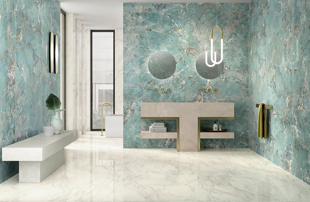 Плитка из керамогранита под мрамор Foyer Royal Reflex Green Ama 120x278