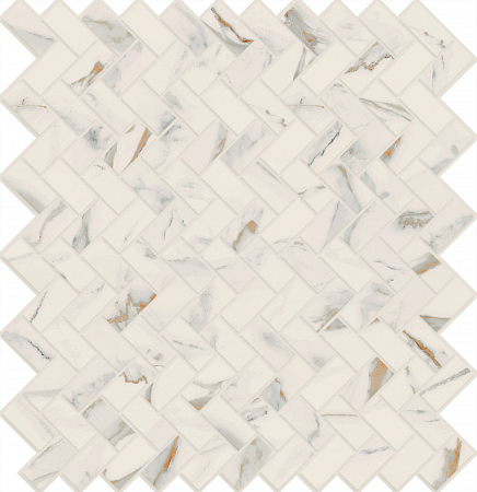 Мозаика из керамогранита под мрамор Motif Extra Herringbone Calacatta Gold E466