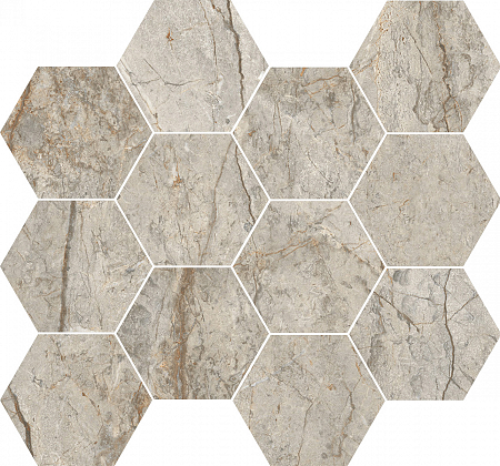 Мозаика из керамогранита под мрамор Oxford Grey Esagona