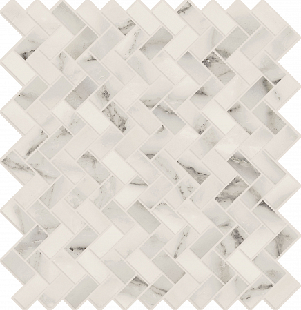 Мозаика из керамогранита под мрамор Motif Extra Herringbone Calacatta Silver E465